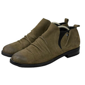 Bueno Pull On Leather Bootie Women's SZ 9.5 40 Olive Boho Elastic Panel Comfort